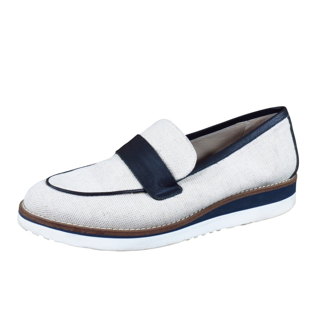 Boden Betty Womens‎ Loafer Size 40 Work Office Ivory Navy Canvas Leather